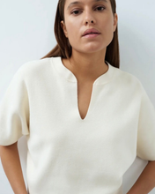 Load image into Gallery viewer, Yaya - Knitted top with bomber collar and short sleeves in Cream