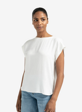 Load image into Gallery viewer, Yaya - Basic mixed fabric top with round neck and cap sleeves