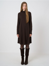 Load image into Gallery viewer, Repeat - Extra-Fine Merino Wool Dress With Stand Collar in Chocolate