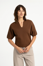 Load image into Gallery viewer, Yaya- Knitted top with bomber collar and short sleeves
