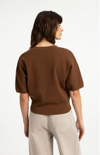 Load image into Gallery viewer, Yaya- Knitted top with bomber collar and short sleeves