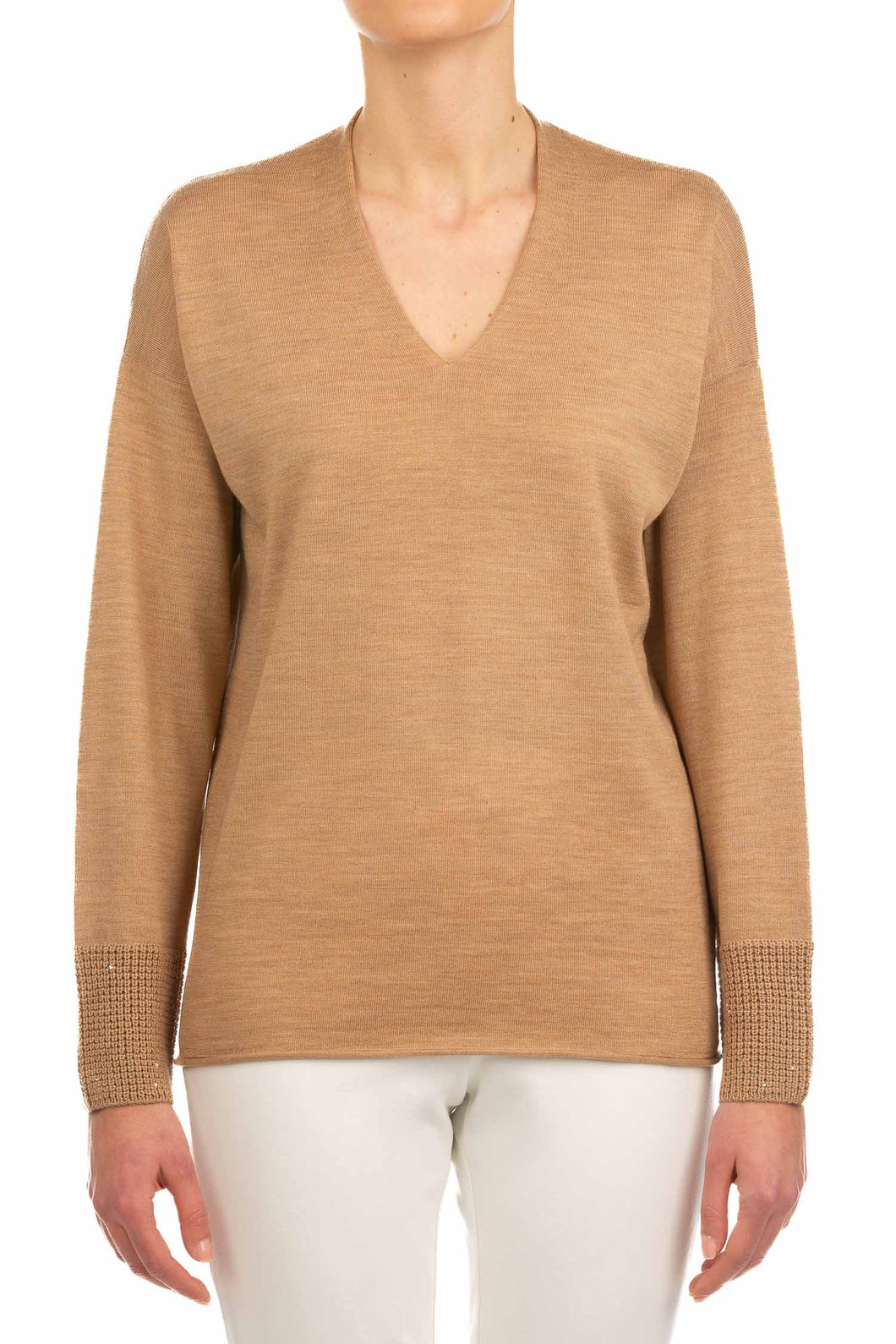 Le Tricot Perugia - Fine Knit Sweater in Camel