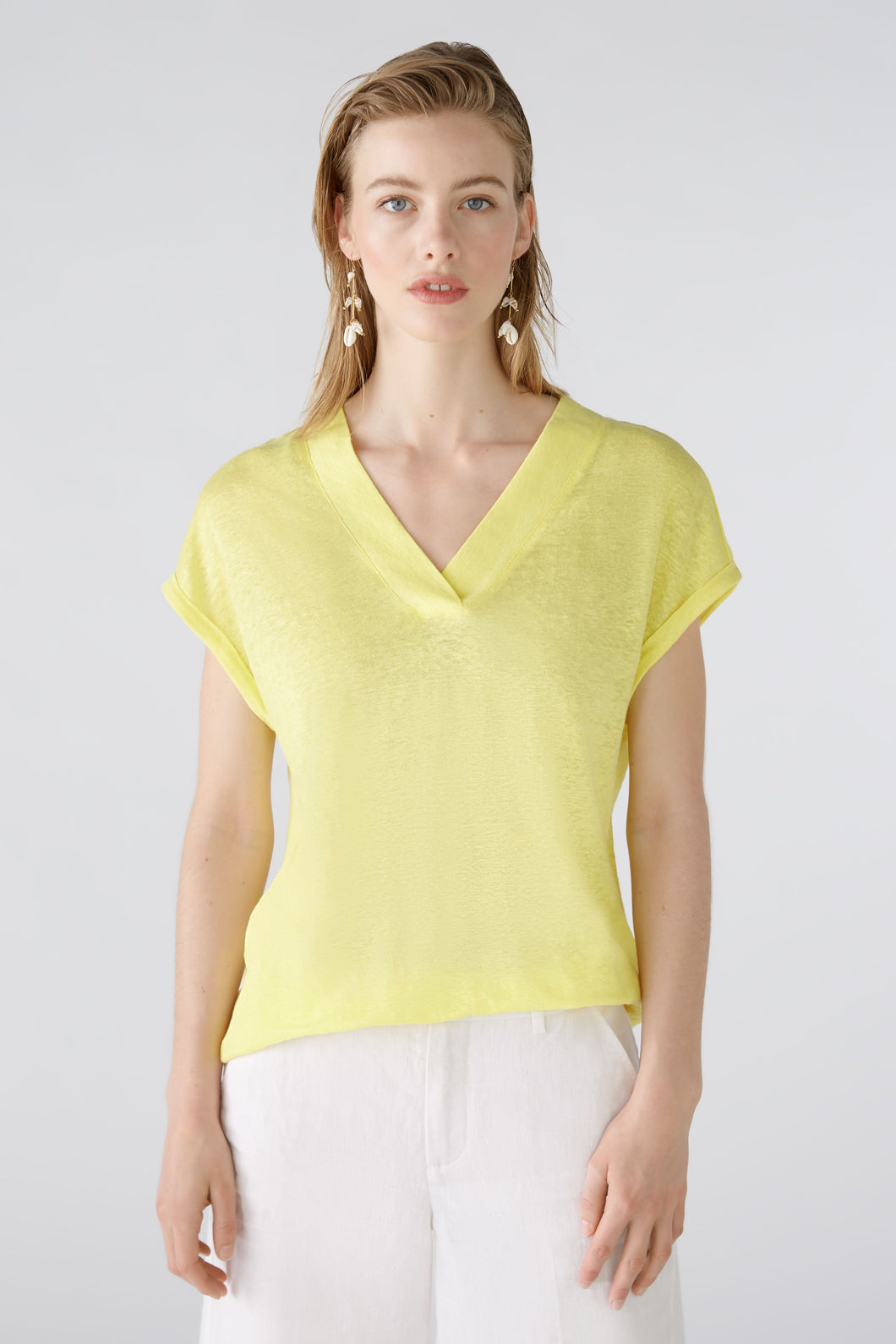 Oui - Linen T-Shirt in Yellow