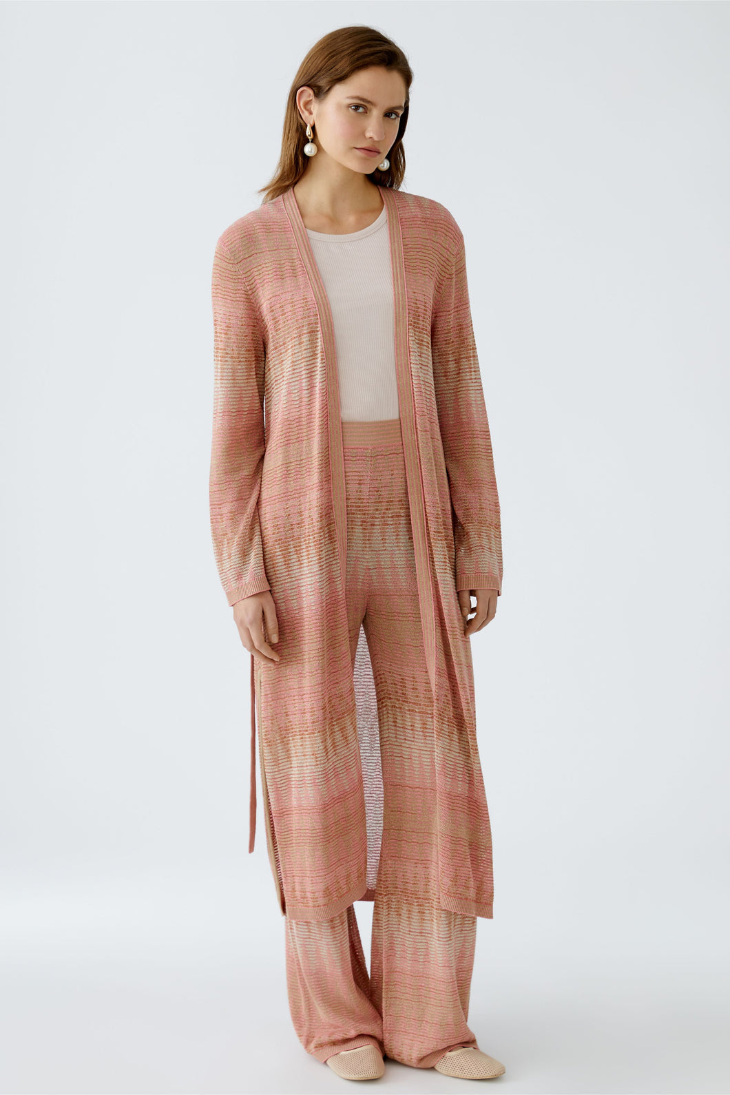 Oui - Knitted Coat in Rose Gold
