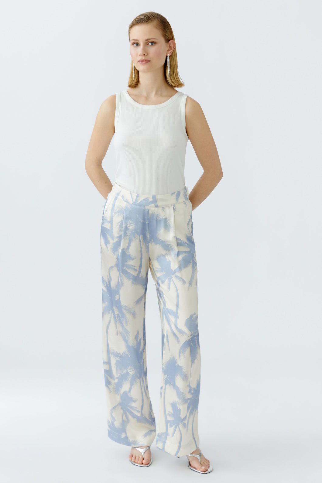 Oui - Palazzo trousers - white blue
