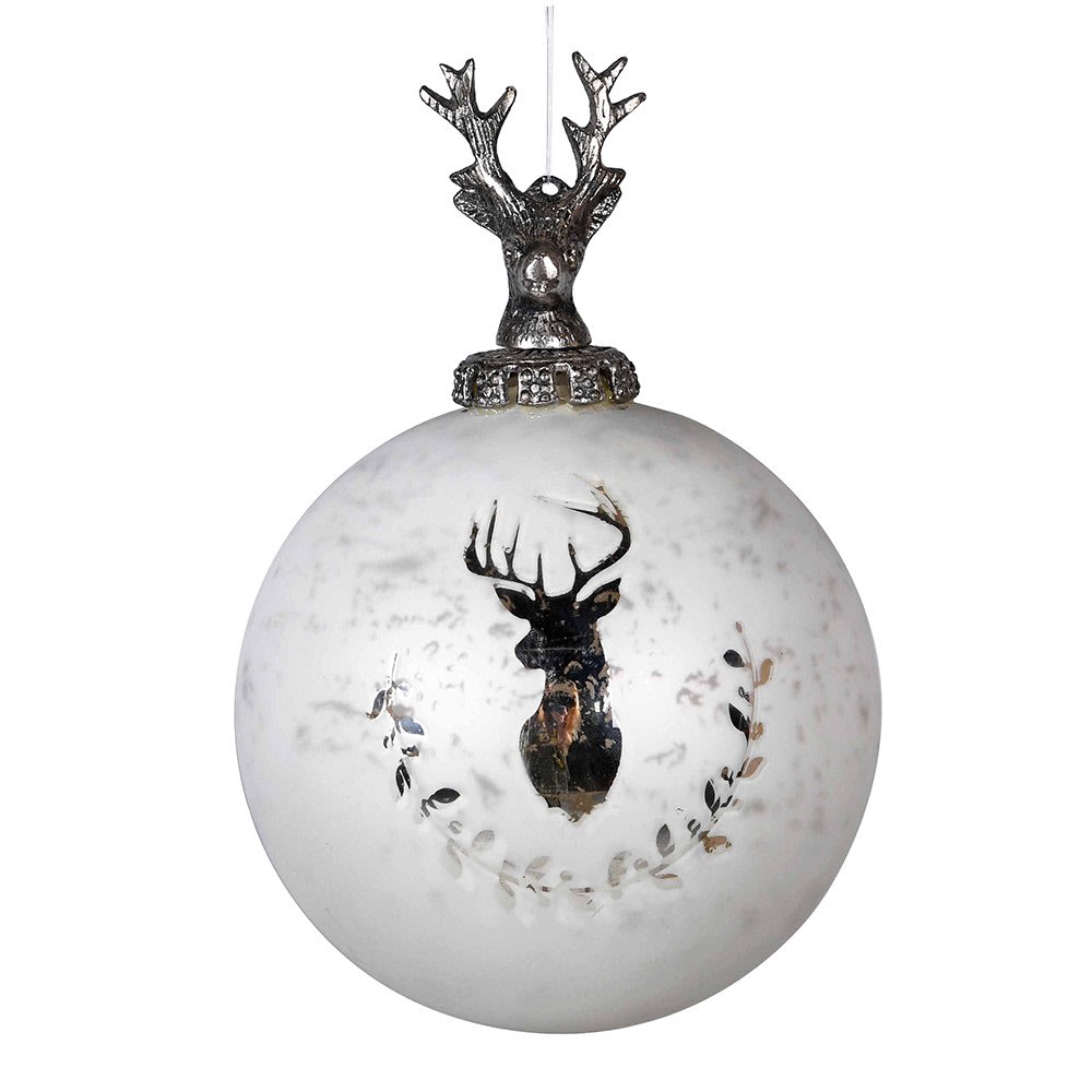 Iced White Reindeer Bauble