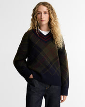 Load image into Gallery viewer, Barbour - Tartan V Neck Jumper in Navy
