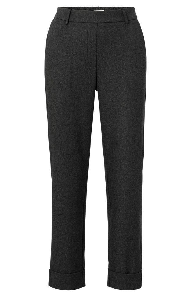 Yaya - Pants with elastic waist, pockets and turned-up hem in Charcoal