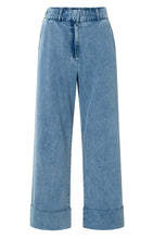 Load image into Gallery viewer, Yaya - Denim trousers with turn-ups and elastic waistband
