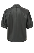 Load image into Gallery viewer, Yaya -  Faux leather top with high neck and short puff sleeves
