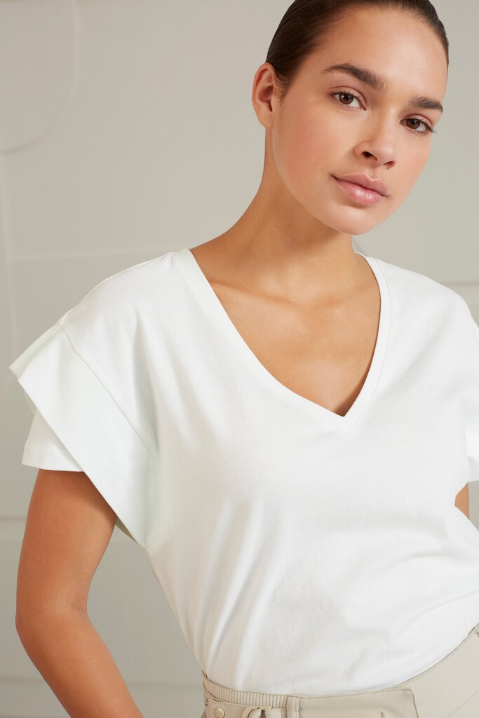 Yaya - Top with V-neck and double short sleeves in regular fit
