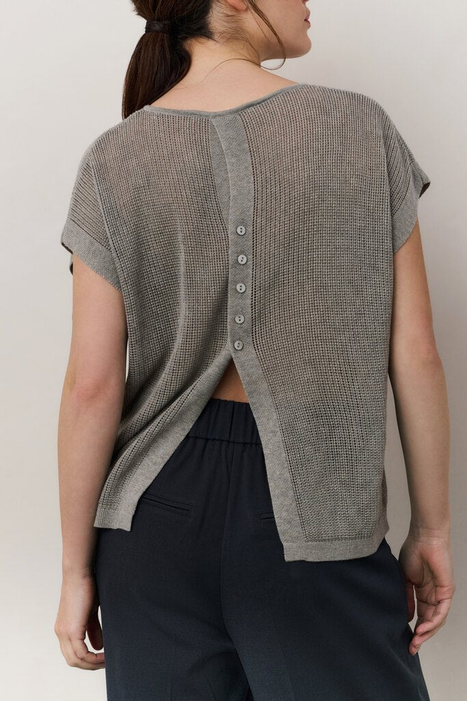 Yaya - Sleeveless knit top with back button detail