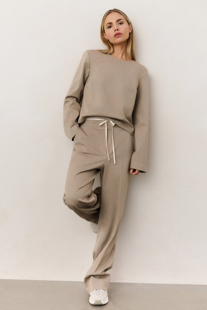 Yaya - Woven wide leg trousers with contrast waistband