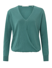 Load image into Gallery viewer, Yaya - Wrap sweater with V-neck, long sleeves and ribbed details - Hydro Blue
