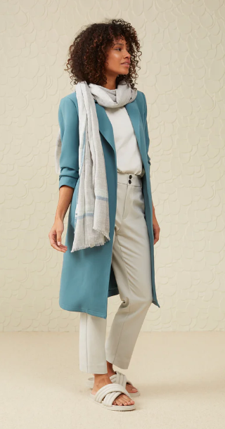 Yaya - Long blazer jacket with long sleeves, collar and pockets - Hydro Blue