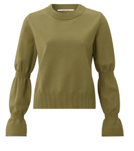 Load image into Gallery viewer, Yaya - Sweater with round neck and long double puff sleeves - Gothic Olive Green
