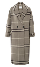 Load image into Gallery viewer, Yaya - Long check coat with long sleeves, pockets and buttons - Roasted Cashew Brown Dessin
