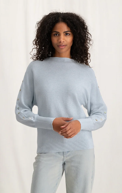 Yaya - Sweater with boatneck, long sleeves and button details in Blue