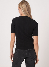 Load image into Gallery viewer, Repeat - Short Sleeve Rib Knit Top in Black
