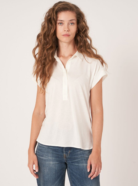 Repeat - Top With Shirt Collar And Hem In Silk