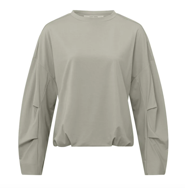 Yaya - Top with crewneck, long sleeves and pleated details