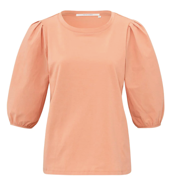 Yaya - Jersey top with round neck and woven half long sleeves