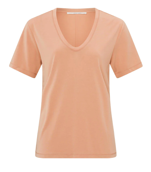 Yaya - T-shirt with rounded V-neck and short sleeves in regular fit