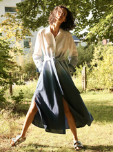 Load image into Gallery viewer, Repeat - Long Shirt Dress with Dip Dye Print &amp; Belt in white/blue
