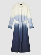Load image into Gallery viewer, Repeat - Long Shirt Dress with Dip Dye Print &amp; Belt in white/blue

