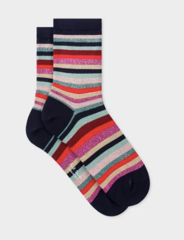 Ps Paul Smith - Women's Navy Glitter 'Swirl Stripe' Socks