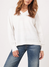 Load image into Gallery viewer, Repeat - V-neck sweater with textured stripes in White
