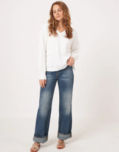 Load image into Gallery viewer, Repeat - V-neck sweater with textured stripes in White
