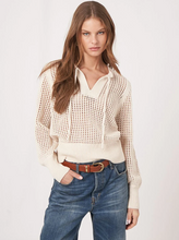 Load image into Gallery viewer, Repeat - Pure cotton openwork knit sweater with tie in Ivory
