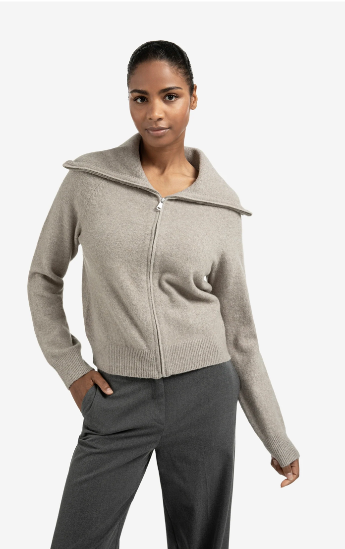 Yaya - Soft zip-up cardigan with wide collar