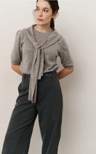 Load image into Gallery viewer, Yaya - Short sleeve sweater with fixed scarf detail
