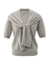 Load image into Gallery viewer, Yaya - Short sleeve sweater with fixed scarf detail
