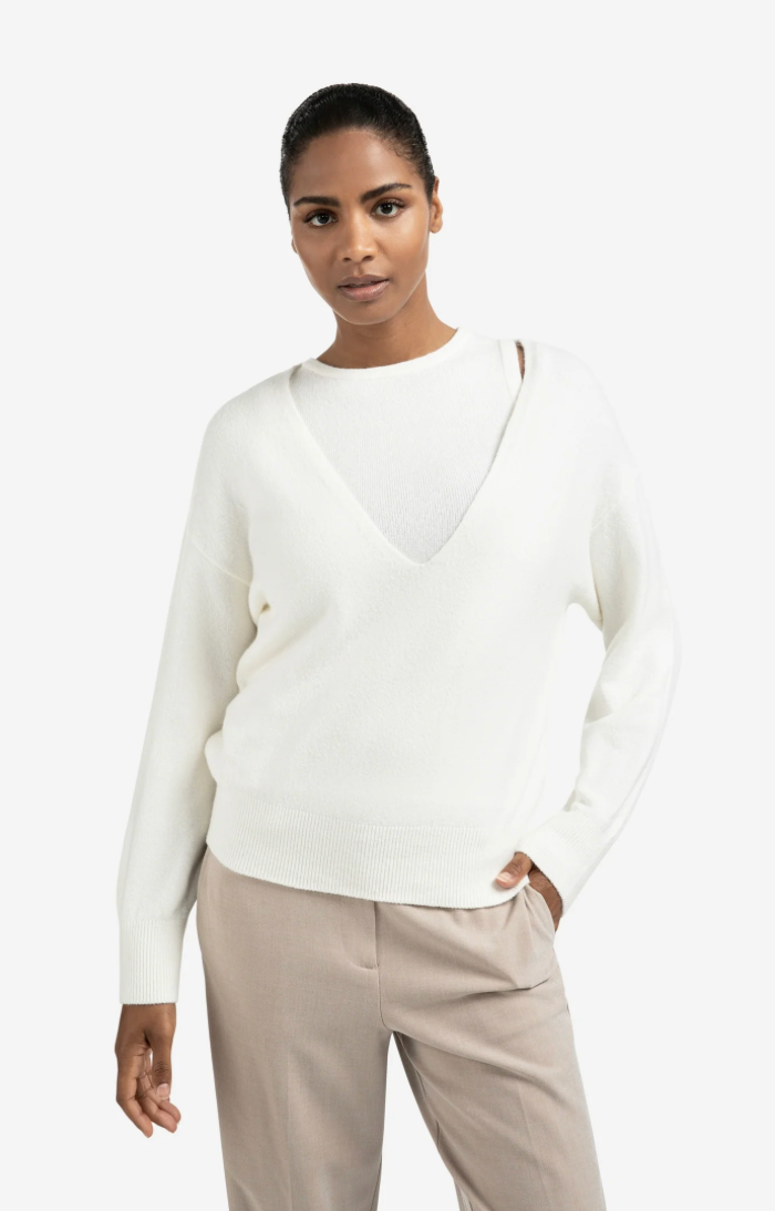 Yaya - Knitted sweater with deep V-neck and layered top