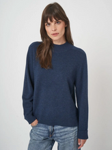 Load image into Gallery viewer, Repeat - Stand Collar Terry Knit Cashmere Blend Pullover in Dark Blue
