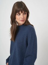 Load image into Gallery viewer, Repeat - Stand Collar Terry Knit Cashmere Blend Pullover in Dark Blue
