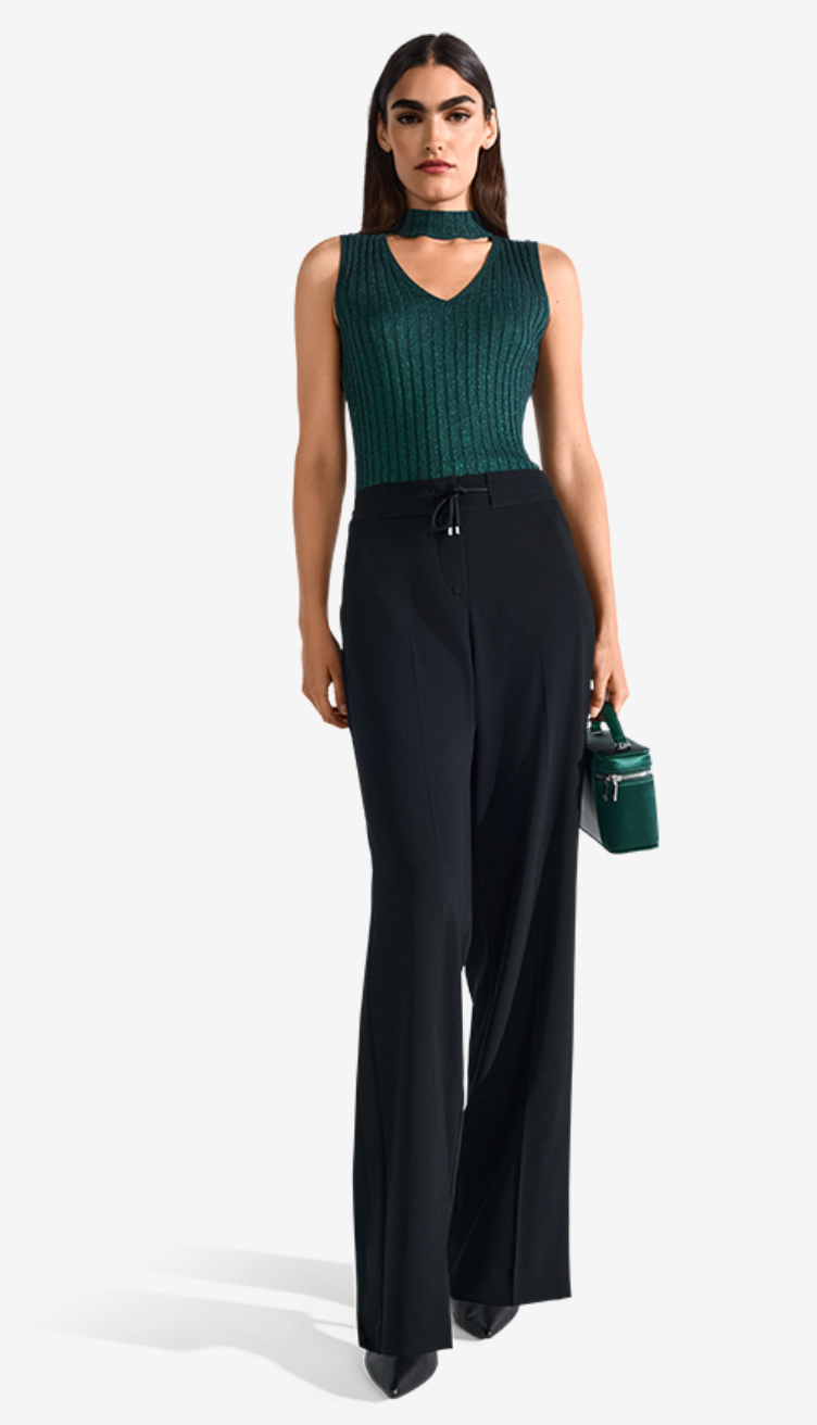 Riani - Wide Leg Satin Trouser in Black