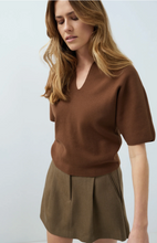 Load image into Gallery viewer, Yaya- Knitted top with bomber collar and short sleeves
