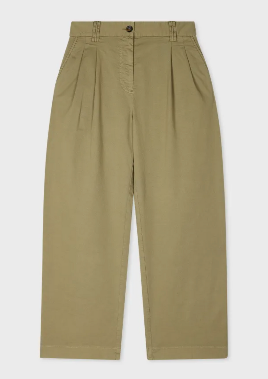 Ps Paul Smith - Women's Khaki Garment Dyed Pleated Wide-Leg Cropped Trousers