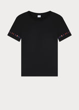 Load image into Gallery viewer, Ps Paul Smith - Women&#39;s Black &#39;Swirl&#39; Stripe Sleeve Embroidered T-Shirt
