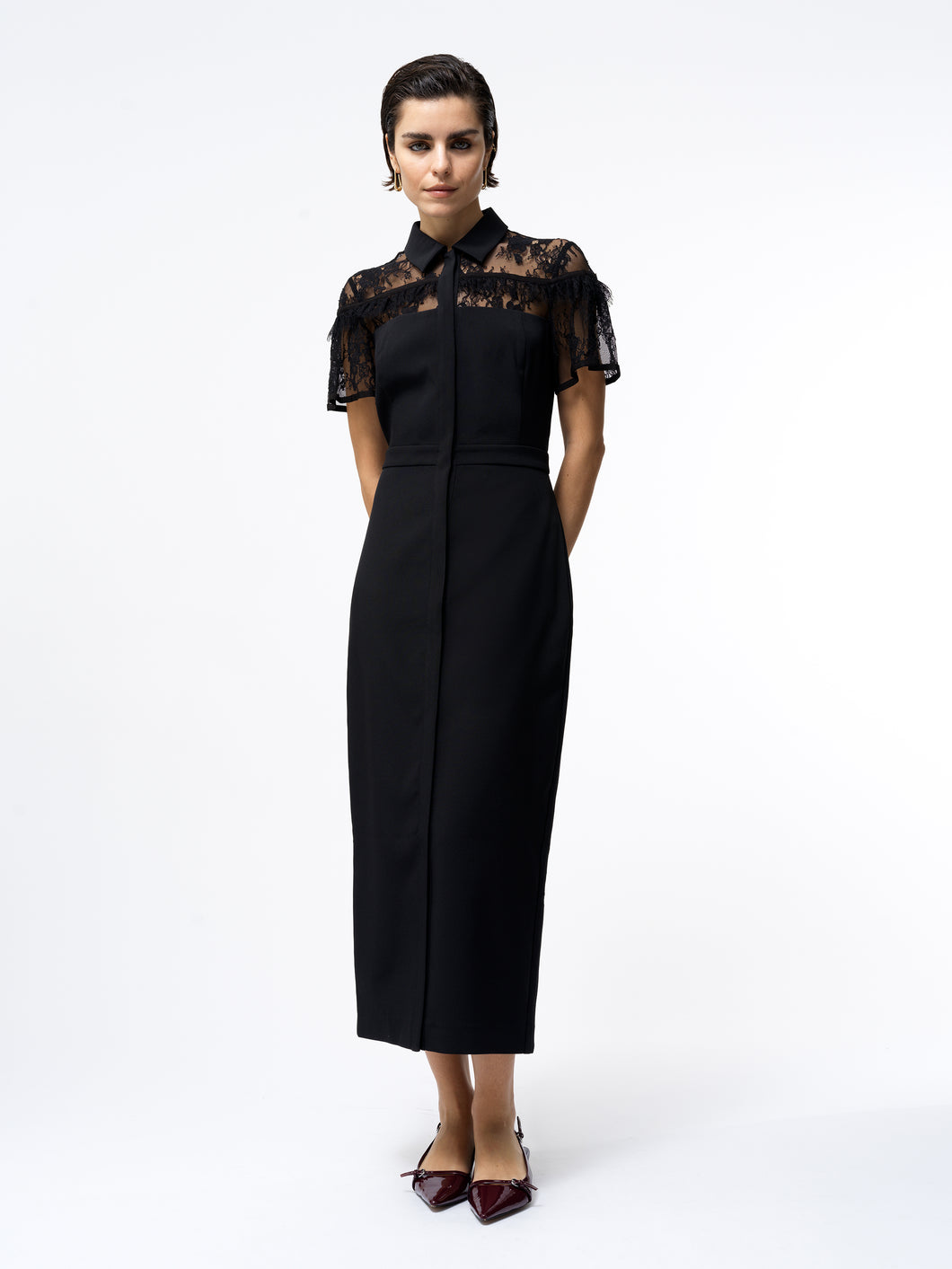 French Connection - Miles Lace Mix Midi Dress