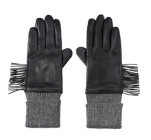 Load image into Gallery viewer, Yaya - Fringed Leather Gloves with ribbed details - Phantom
